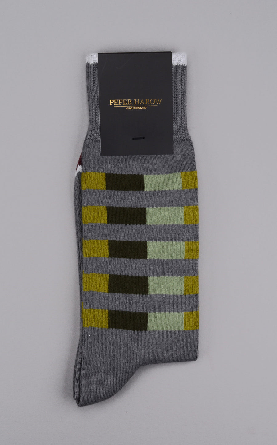 Peper Harow<p>quad stripe<p>men's cotton crew socks<p>grey