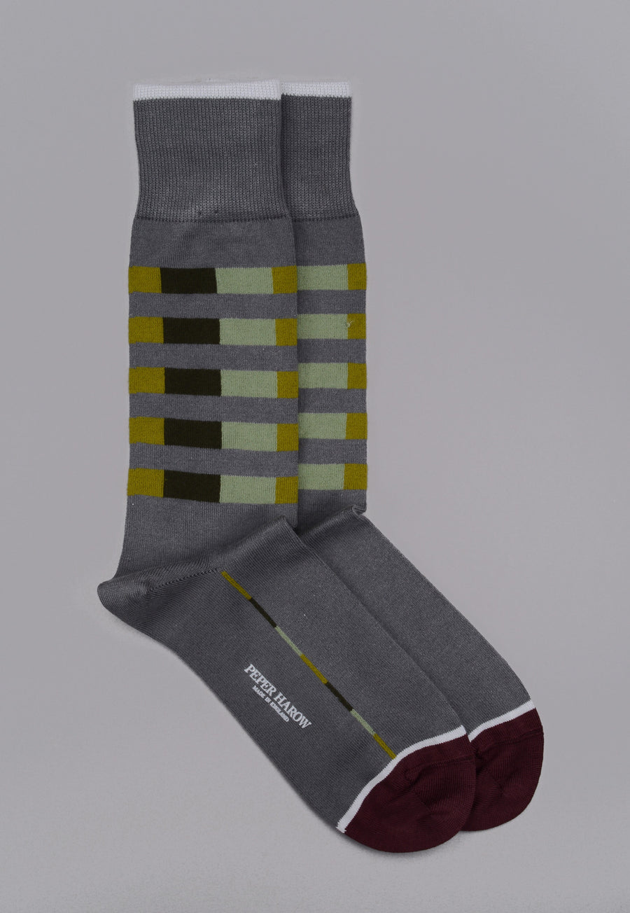 Peper Harow<p>quad stripe<p>men's cotton crew socks<p>grey