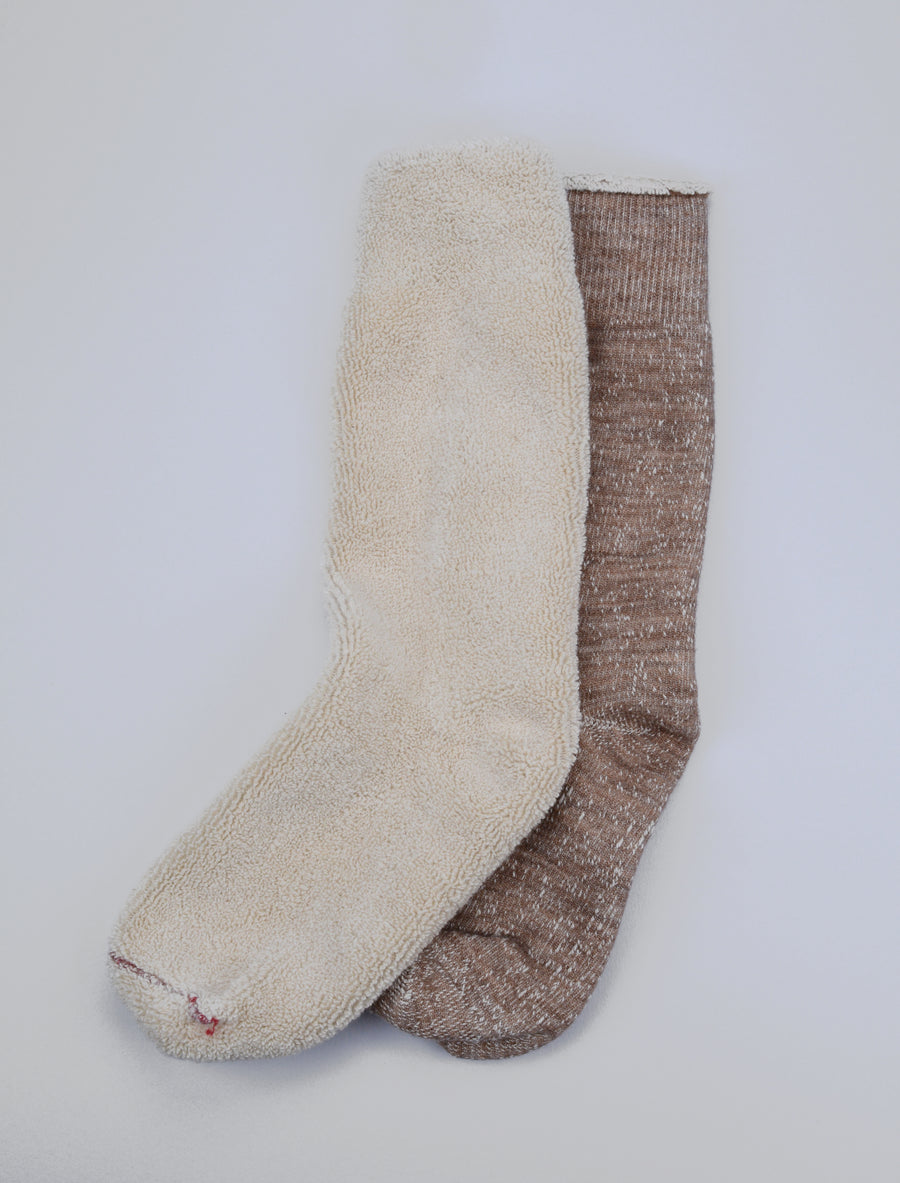 ROTOTO<p> double face crew socks<p>organic cotton + merino wool<p>camel