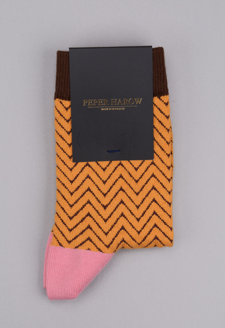 Peper Harow<p>zigzag<p>cotton ankle socks<p>mustard