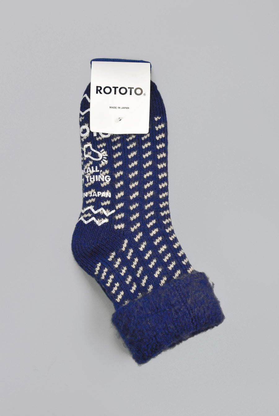 ROTOTO<p>bird's eye comfy room socks<p>mix fabric room socks<p>navy