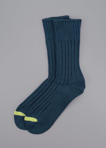 ROTOTO<p>chunky rib cotton crew sock<p>dark blue/lime