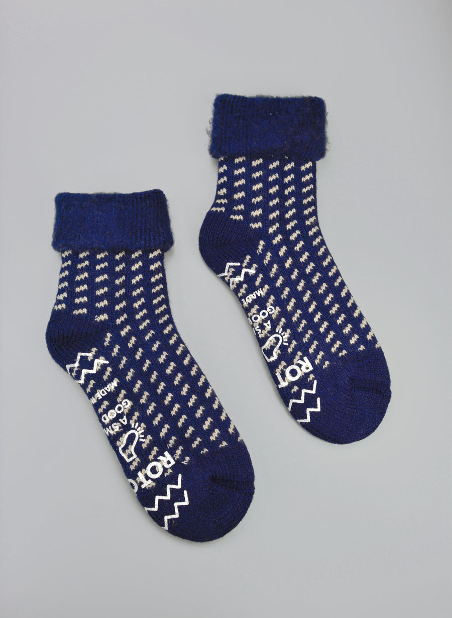 ROTOTO<p>bird's eye comfy room socks<p>mix fabric room socks<p>navy