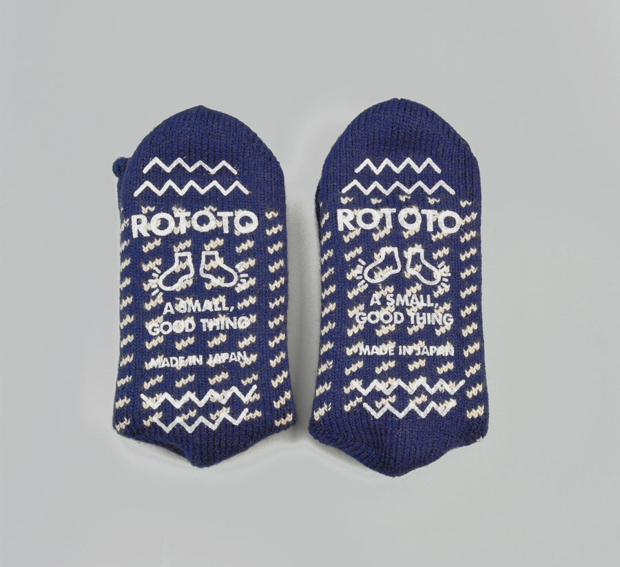 ROTOTO<p>bird's eye comfy room socks<p>mix fabric room socks<p>navy