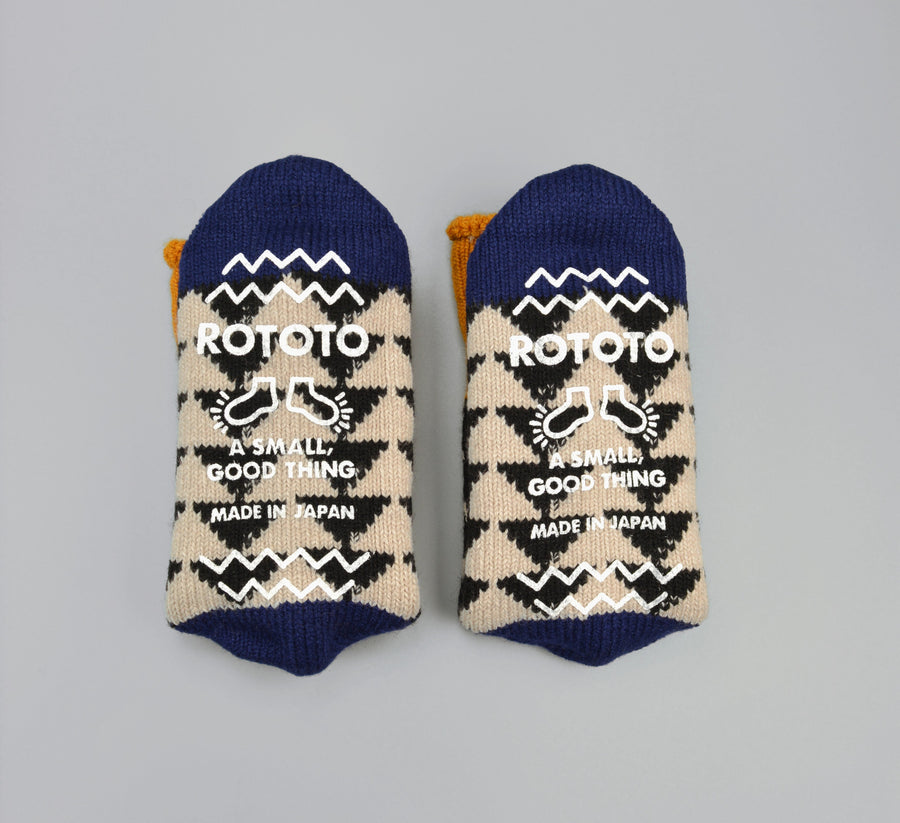 ROTOTO<p>sankaku comfy room socks<p>mix fabric room socks<p>black/navy/gold