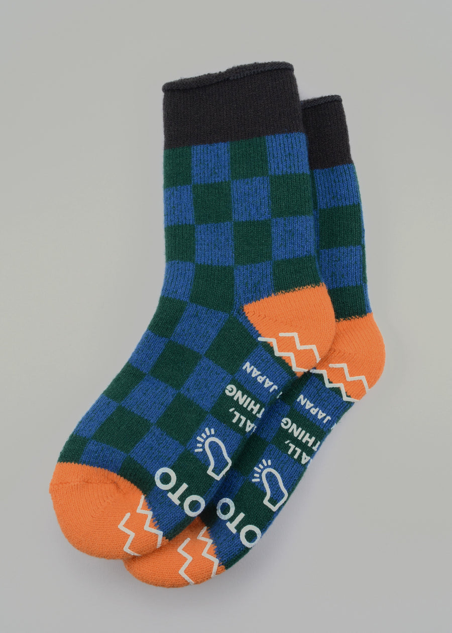 ROTOTO<p>pile room checkerboard<p>mix fabric room socks<p>blue/green