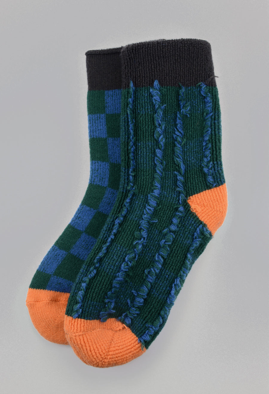 ROTOTO<p>pile room checkerboard<p>mix fabric room socks<p>blue/green