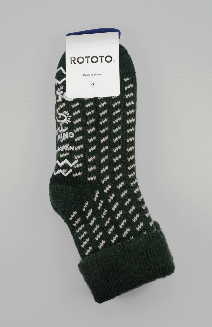 ROTOTO<p>bird's eye comfy room socks<p>mix fabric room socks<p>dark green