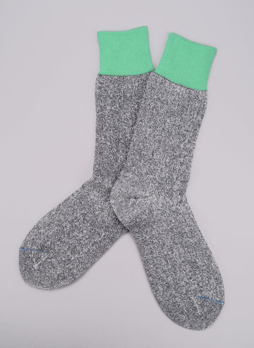 ROTOTO<p> double face crew socks<p> silk + cotton<p> dark grey/mint