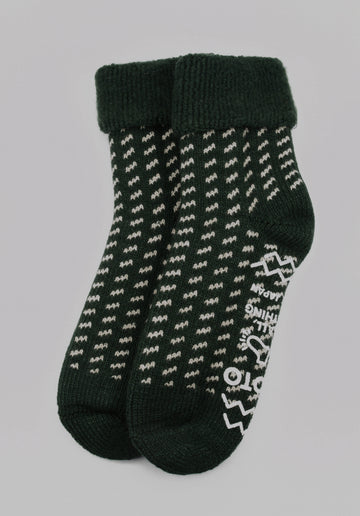 ROTOTO<p>bird's eye comfy room socks<p>mix fabric room socks<p>dark green