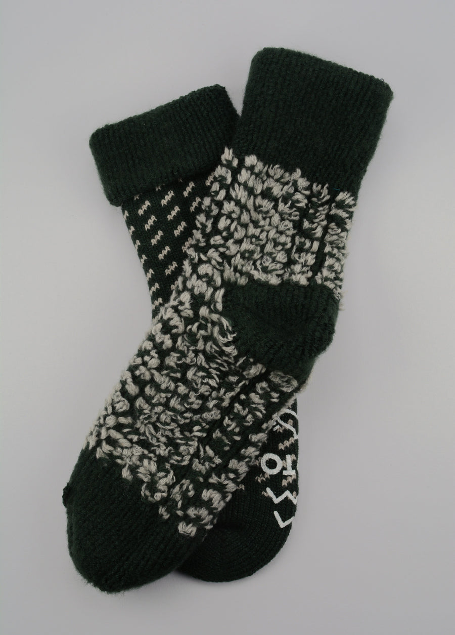 ROTOTO<p>bird's eye comfy room socks<p>mix fabric room socks<p>dark green