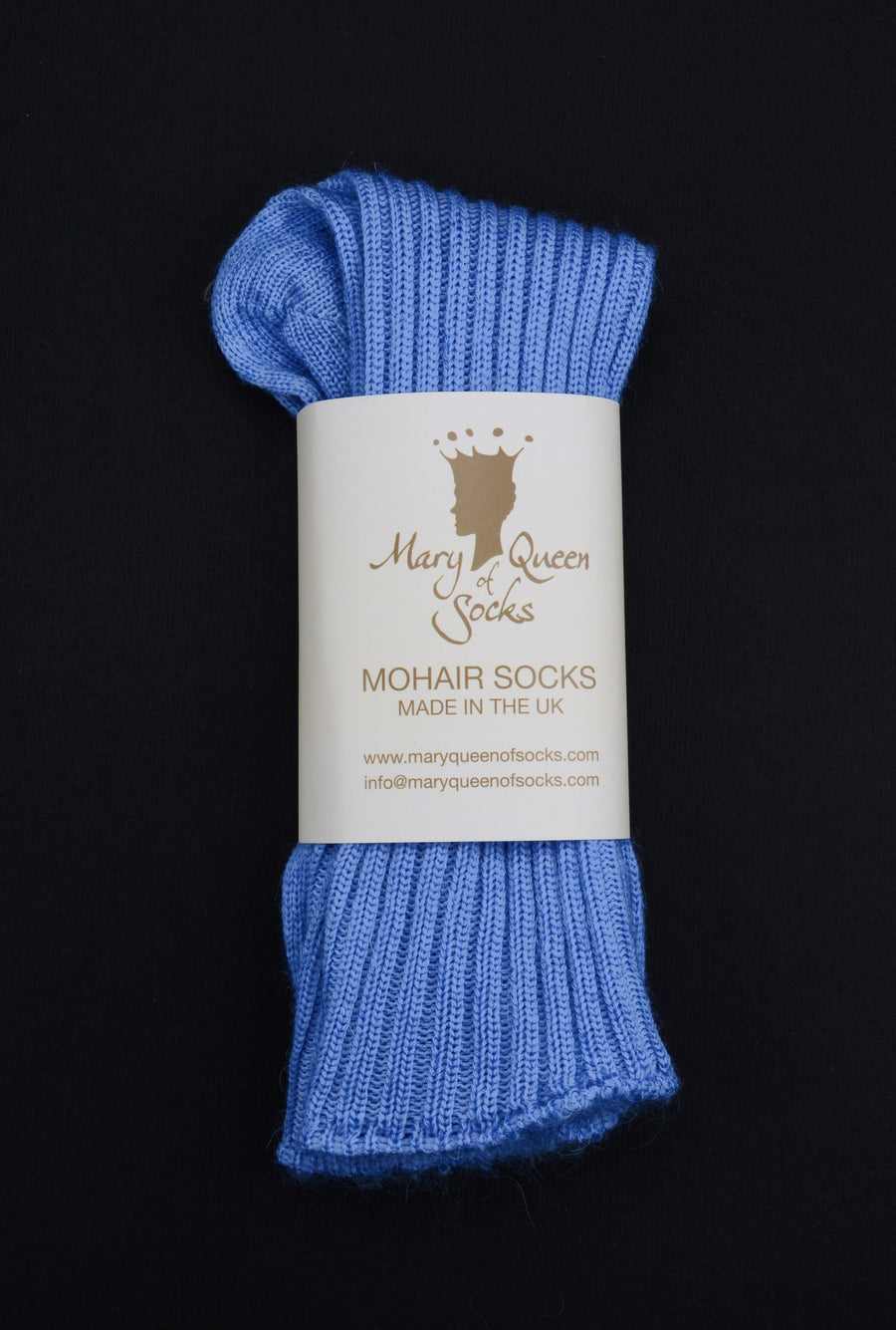 Mary Queen of Socks<p>Sussex loose top<p>mohair crew socks<p>blue