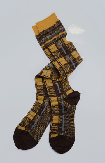 Antipast<p>tartan check<p>wool knee socks<p>brown