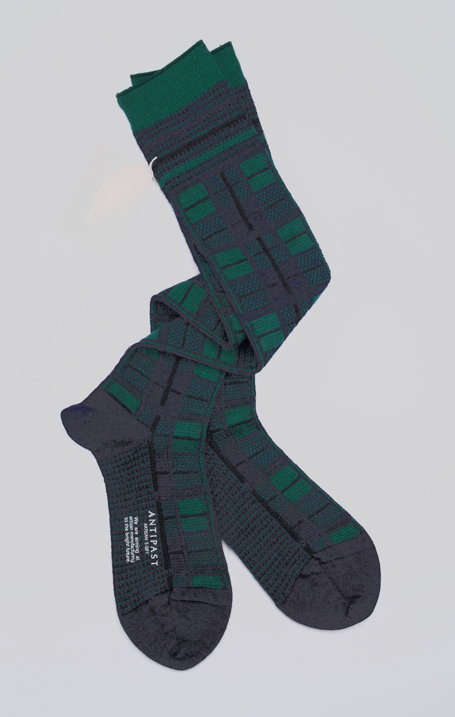 Antipast<p>tartan check<p>wool knee socks<p> navy