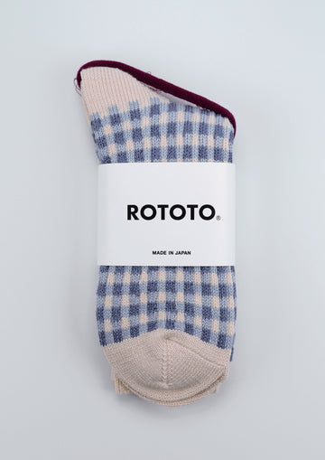 ROTOTO<p>gingham check<p>cotton mix<p>light blue