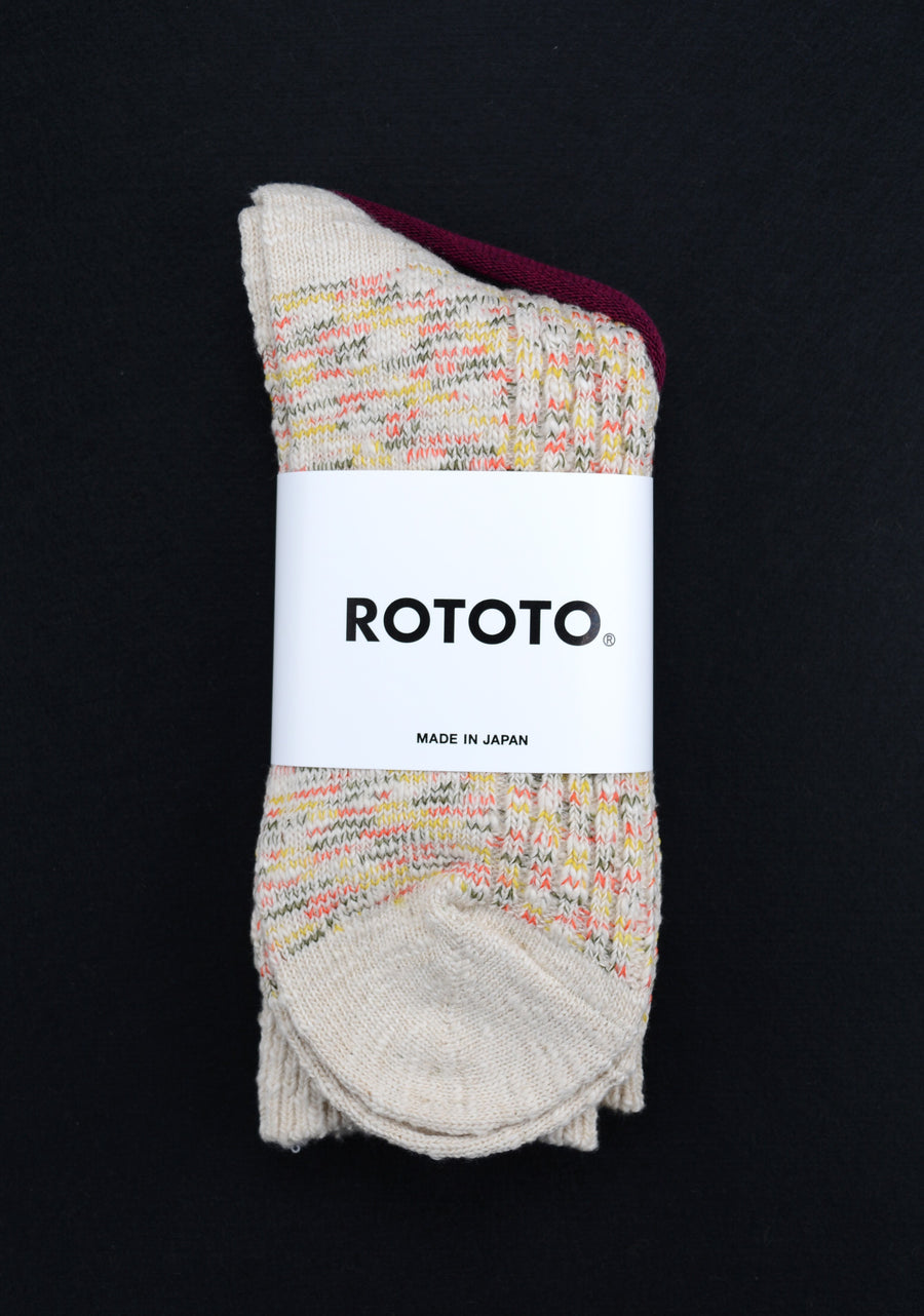 ROTOTO<p>kasuri ribbed crew<p>cotton <p>yellow/red