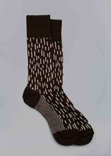 ROTOTO<p>rain drop <p>cotton crew socks<p>dark brown/ivory