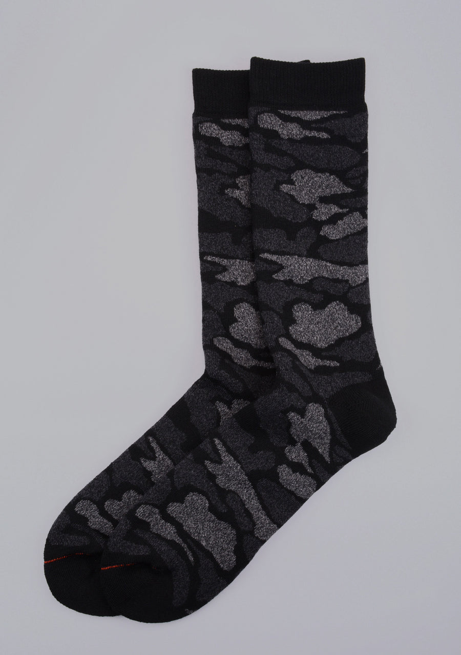 ROTOTO<p>pile camo crew socks<p>black