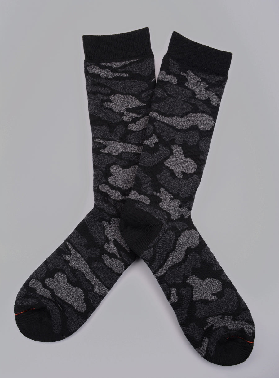 ROTOTO<p>pile camo crew socks<p>black