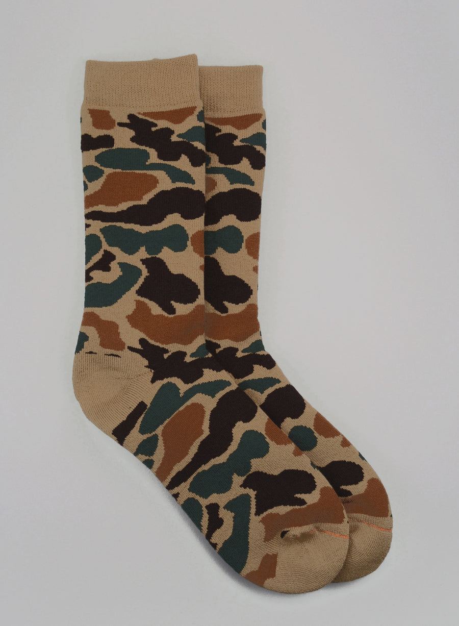 ROTOTO<p>pile camo crew socks<p>khaki