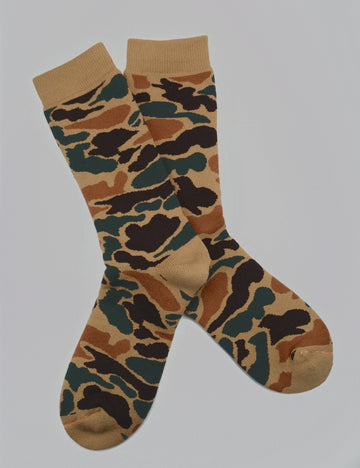 ROTOTO<p>pile camo crew socks<p>khaki