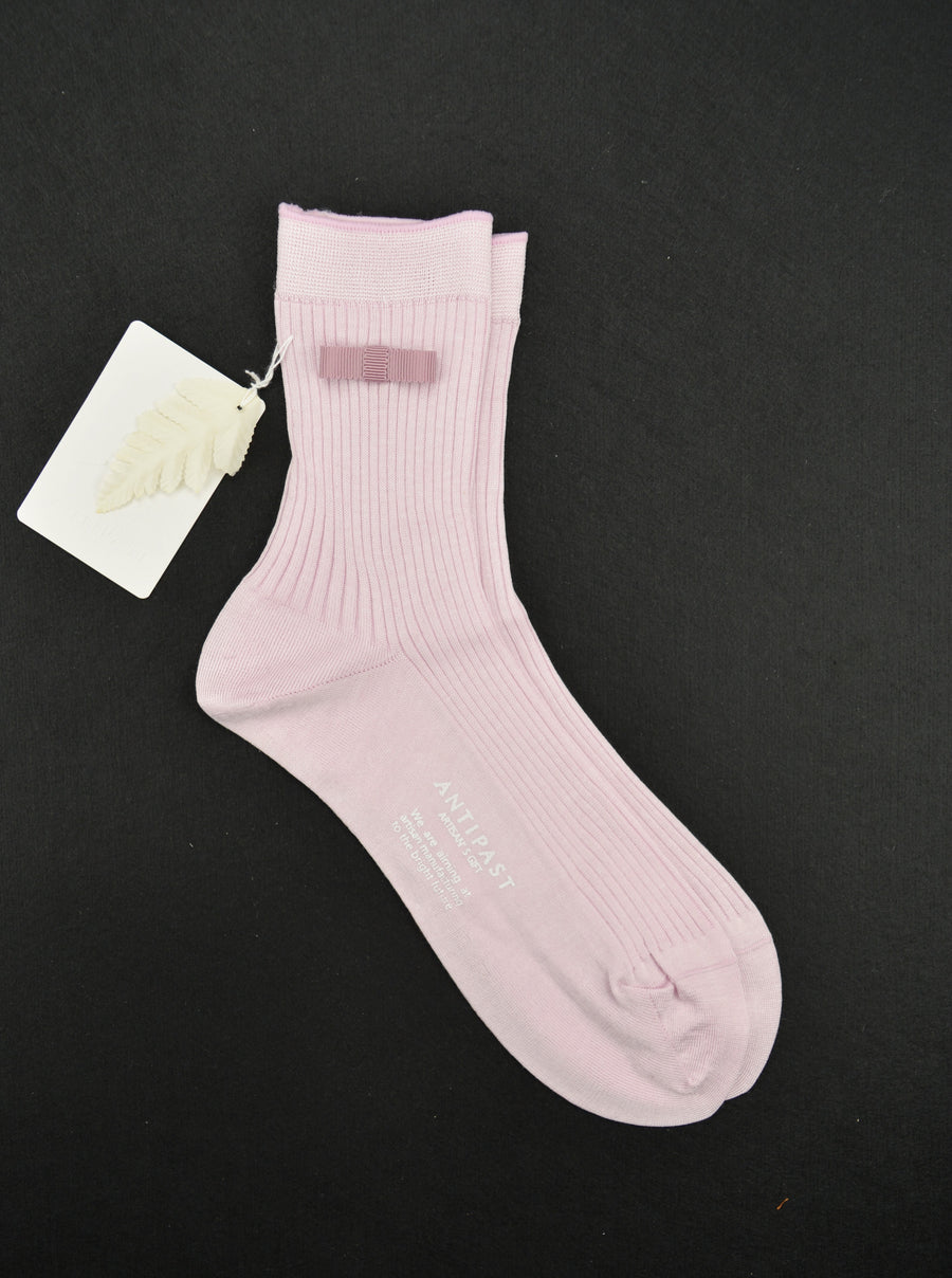 Antipast<p>ribbon<p>cotton ankle sock<p>pale pink