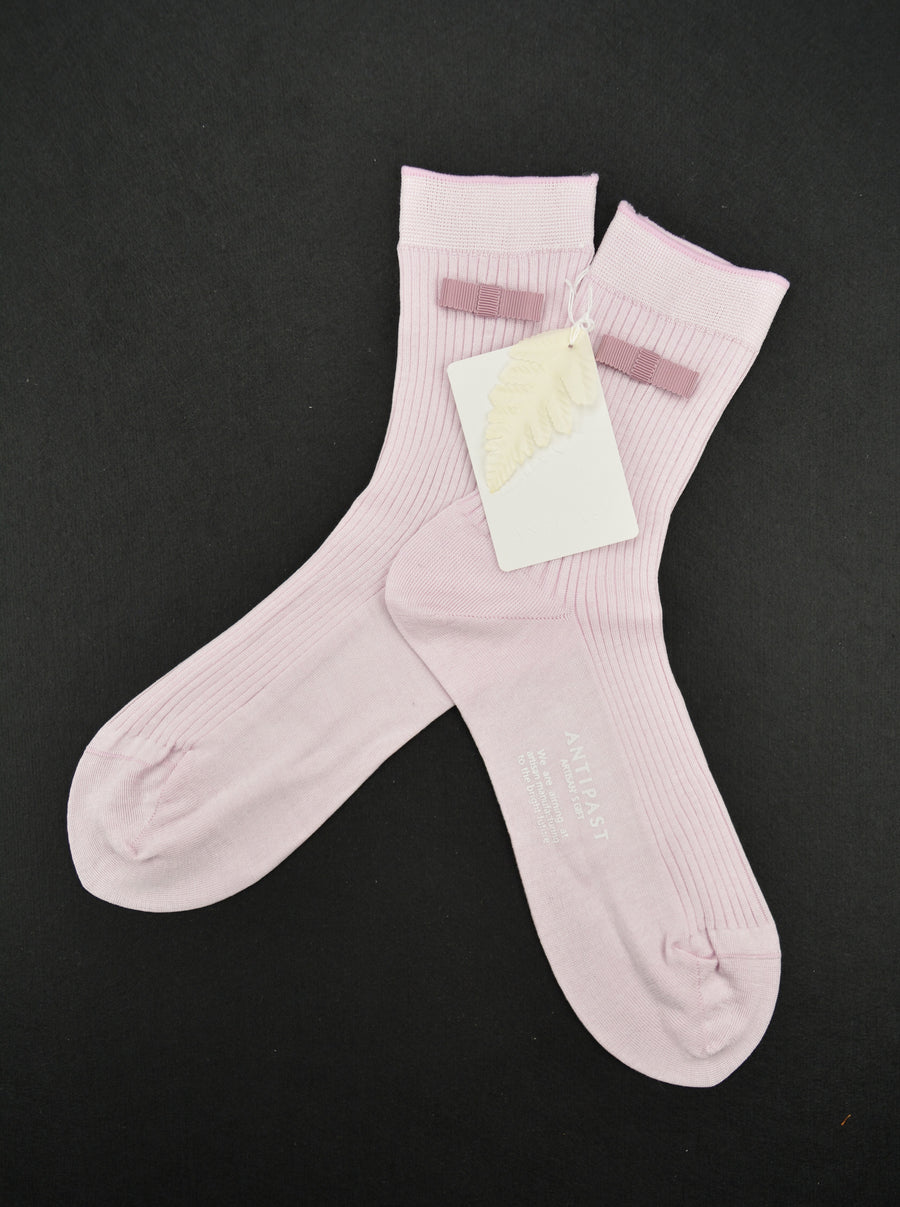 Antipast<p>ribbon<p>cotton ankle sock<p>pale pink