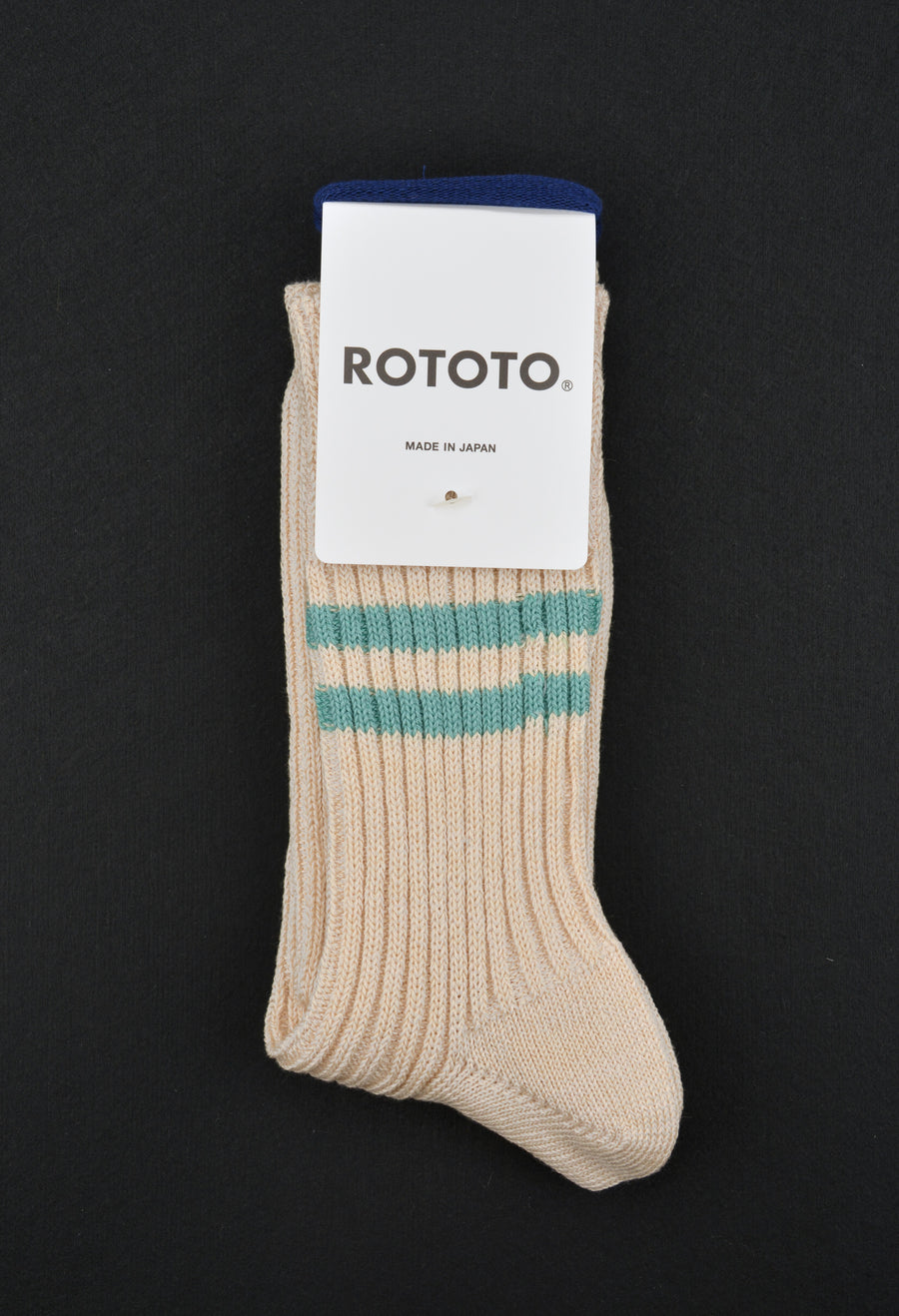 ROTOTO<p>hemp organic cotton stripe sock<p>white sand/tuquoise