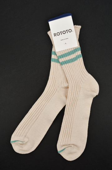 ROTOTO<p>hemp organic cotton stripe sock<p>white sand/tuquoise