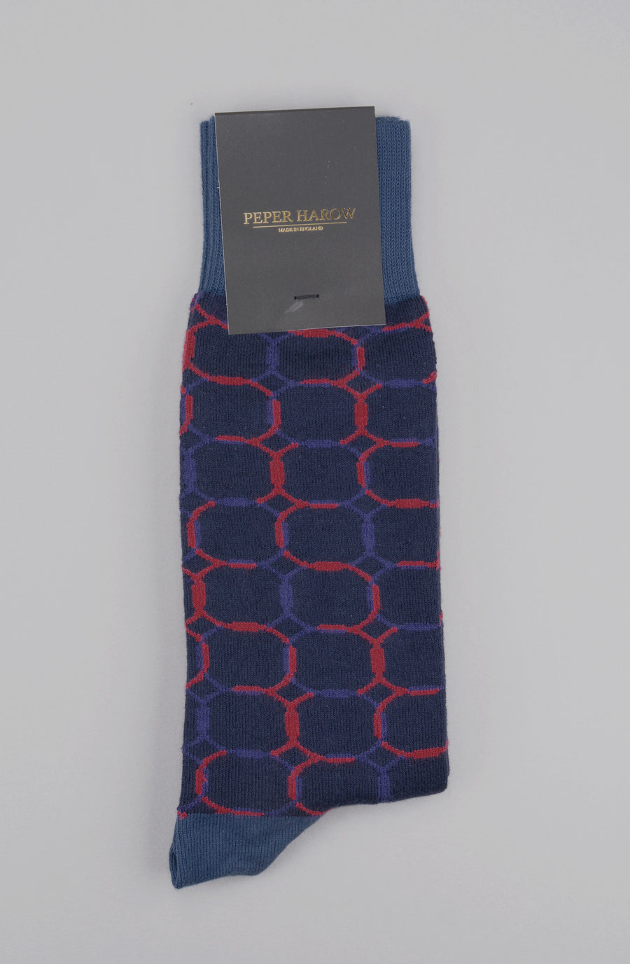 Peper Harow<p>linked<p>men's cotton crew socks<p>navy