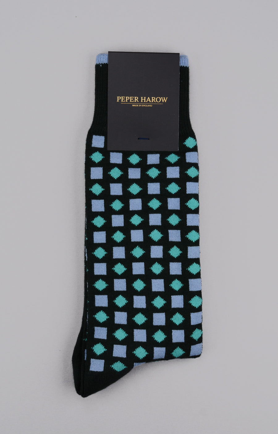 Peper Harow<p>diamonds<p>men's cotton crew socks<p>green