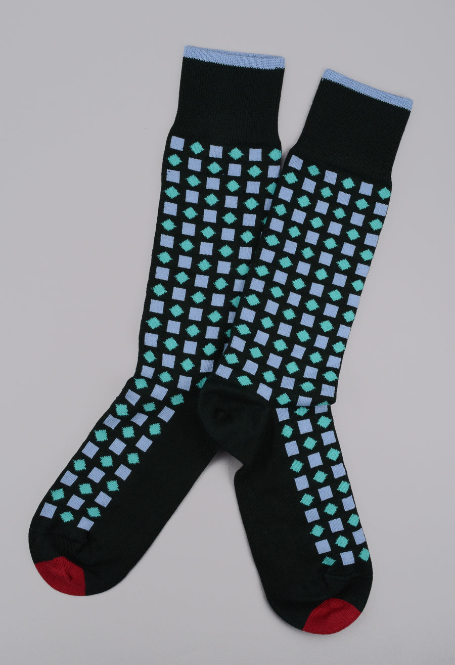 Peper Harow<p>diamonds<p>men's cotton crew socks<p>green