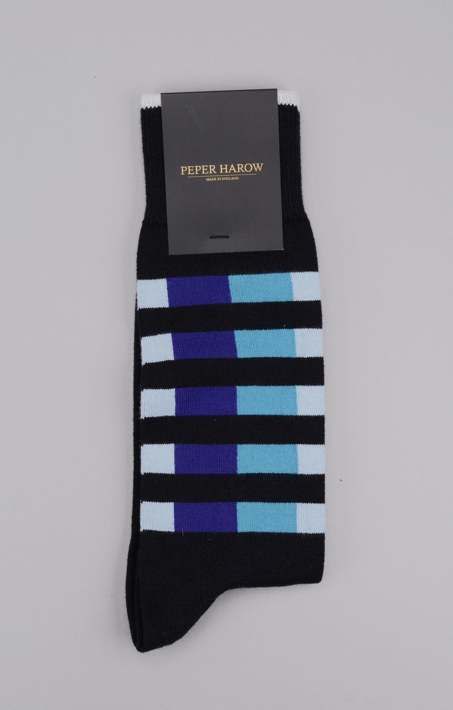 Peper Harow<p>quad stripe<p>men's cotton crew socks<p>black