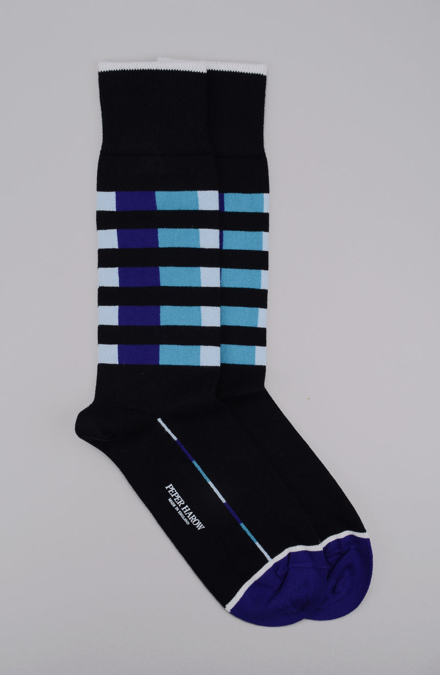 Peper Harow<p>quad stripe<p>men's cotton crew socks<p>black