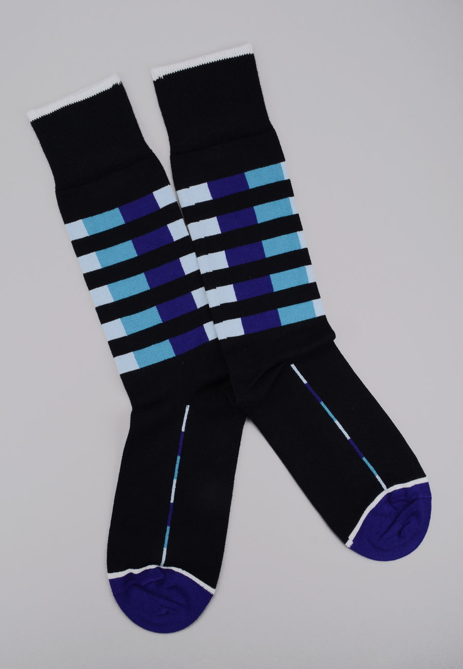 Peper Harow<p>quad stripe<p>men's cotton crew socks<p>black