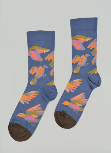 Bonne Maison<p>birds denim<p>crew cotton socks