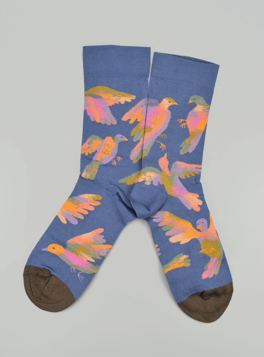 Bonne Maison<p>birds denim<p>crew cotton socks