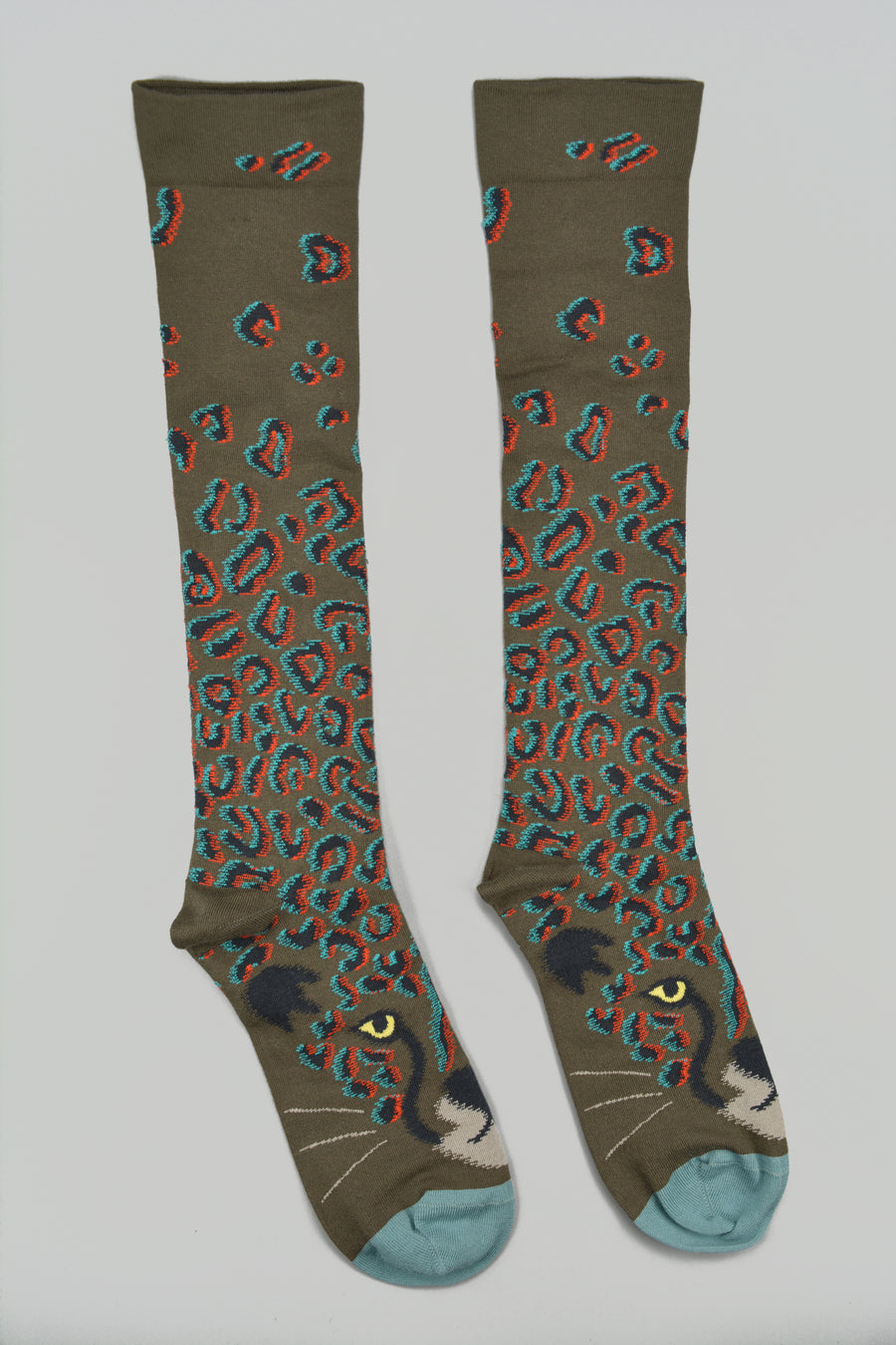 Bonne Maison<p>leopard khaki<p>knee high cotton socks