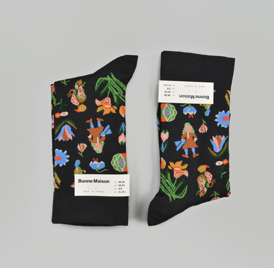 Bonne Maison<p>tapestry faux noir<p>crew cotton socks