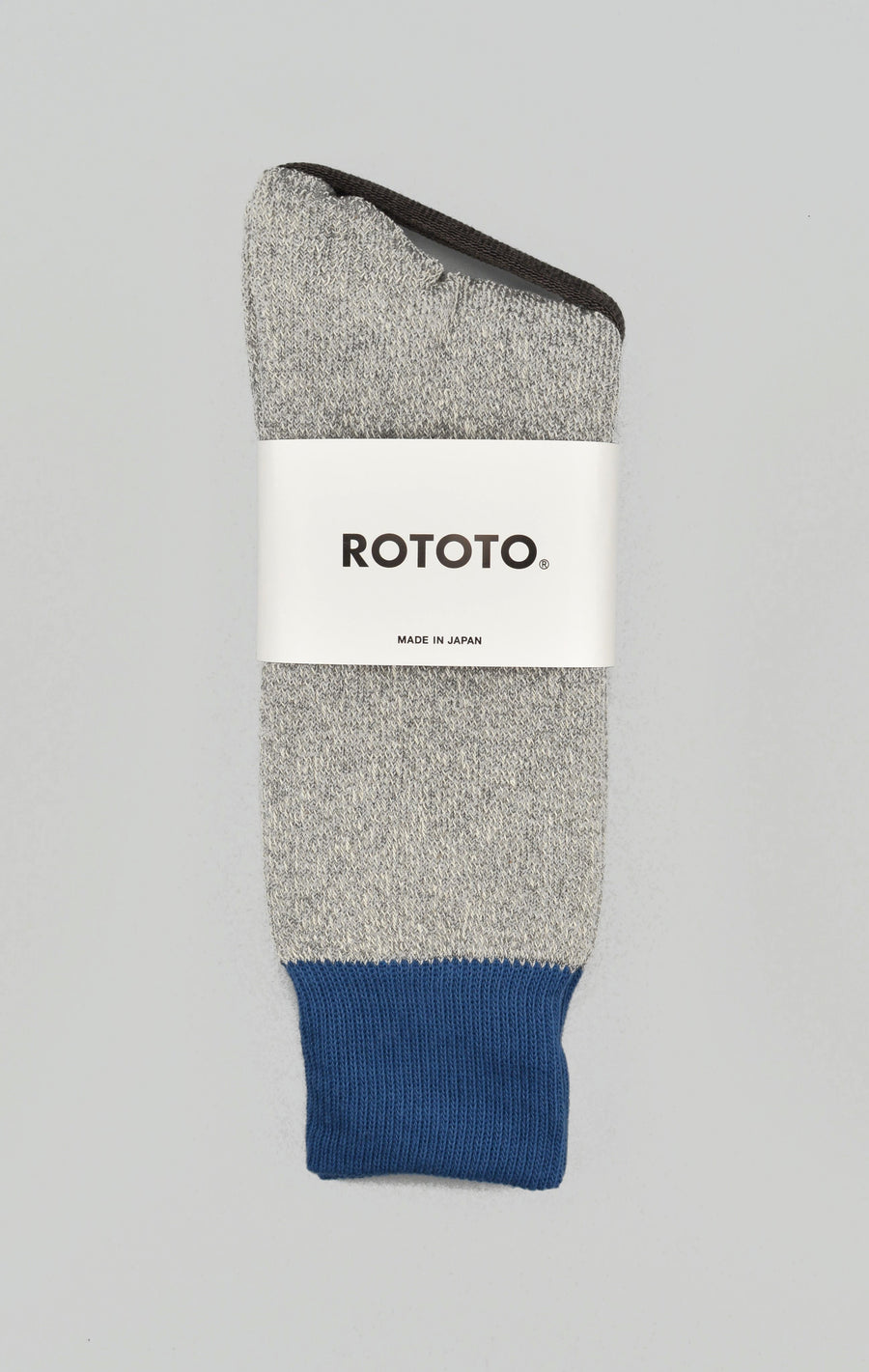 ROTOTO<p> double face crew socks<p> silk + cotton<p> grey + blue