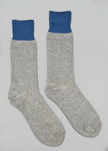 ROTOTO<p> double face crew socks<p> silk + cotton<p> grey + blue