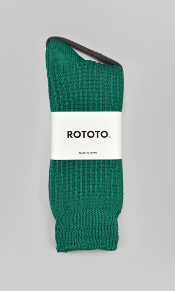 ROTOTO<p>cotton waffle crew sock<p>sea green