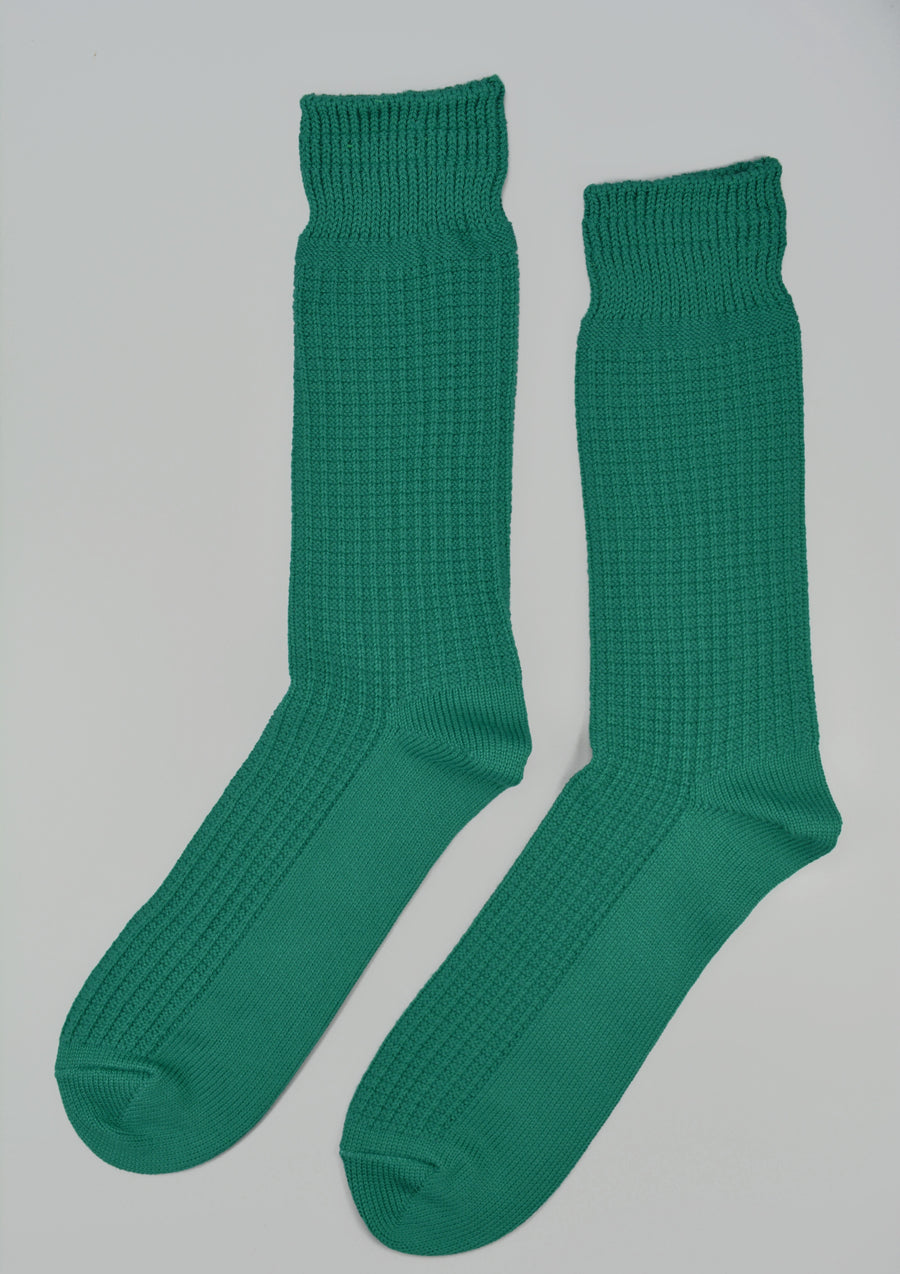 ROTOTO<p>cotton waffle crew sock<p>sea green