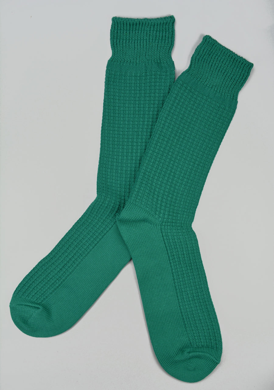 ROTOTO<p>cotton waffle crew sock<p>sea green