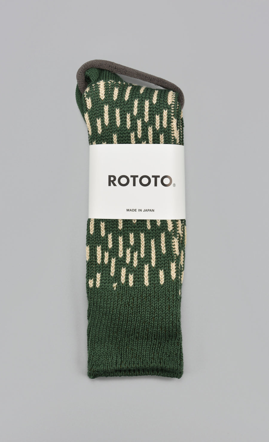 ROTOTO<p>rain drop <p>cotton crew socks<p>green/ivory