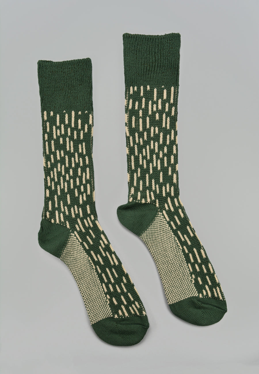 ROTOTO<p>rain drop <p>cotton crew socks<p>green/ivory