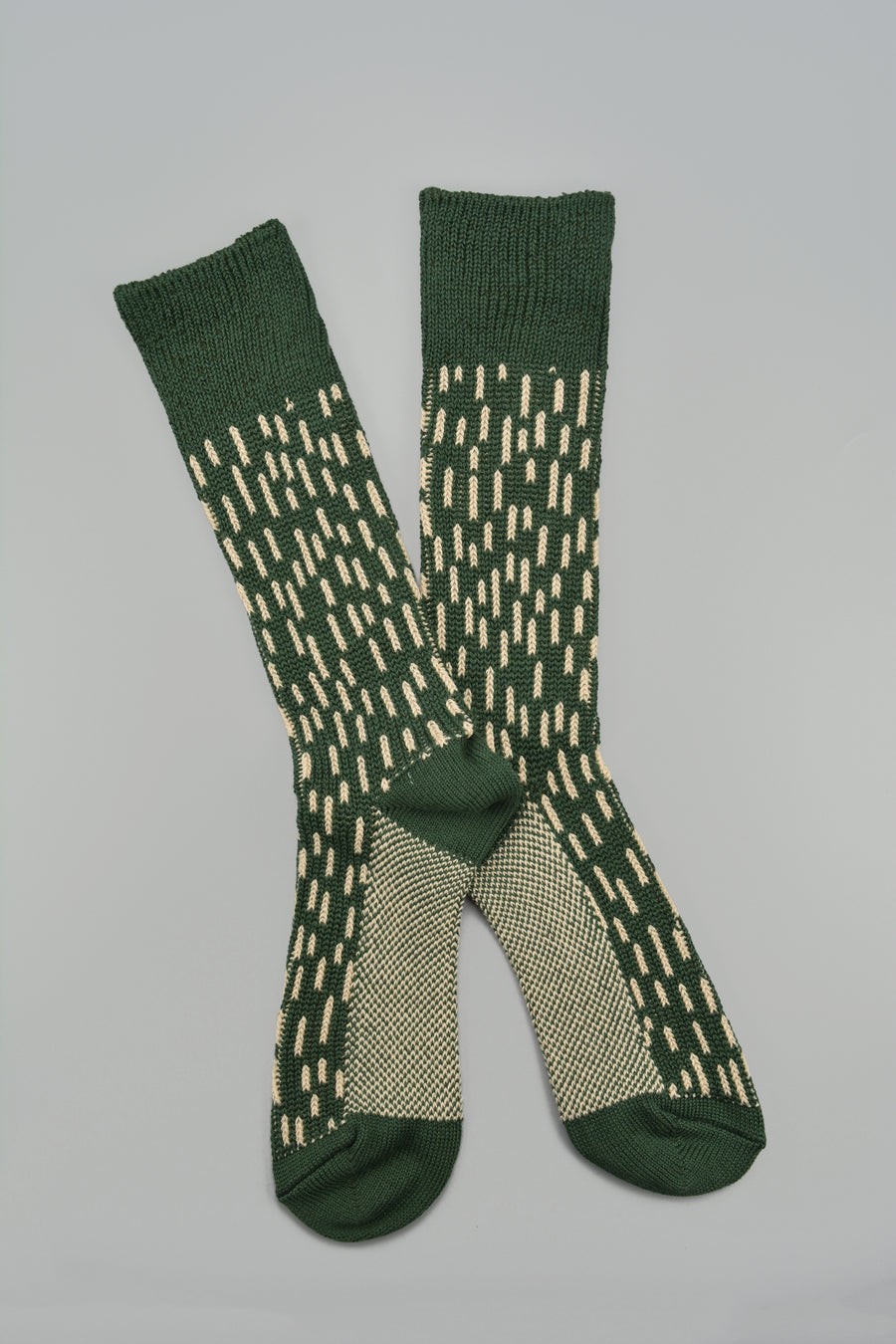 ROTOTO<p>rain drop <p>cotton crew socks<p>green/ivory