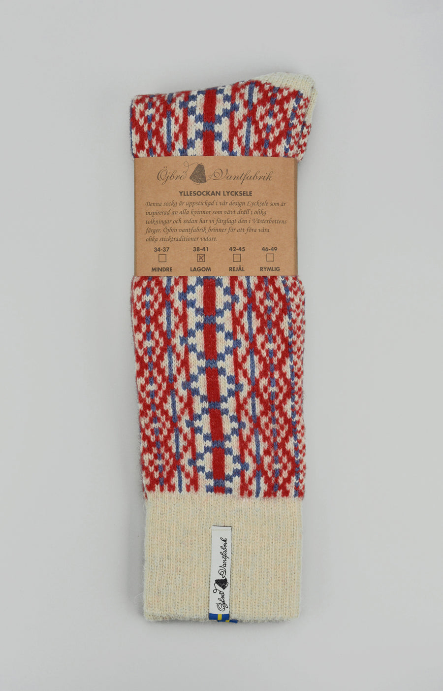 Ojbro<p>lycksele<p>wool long sock<p>red + blue