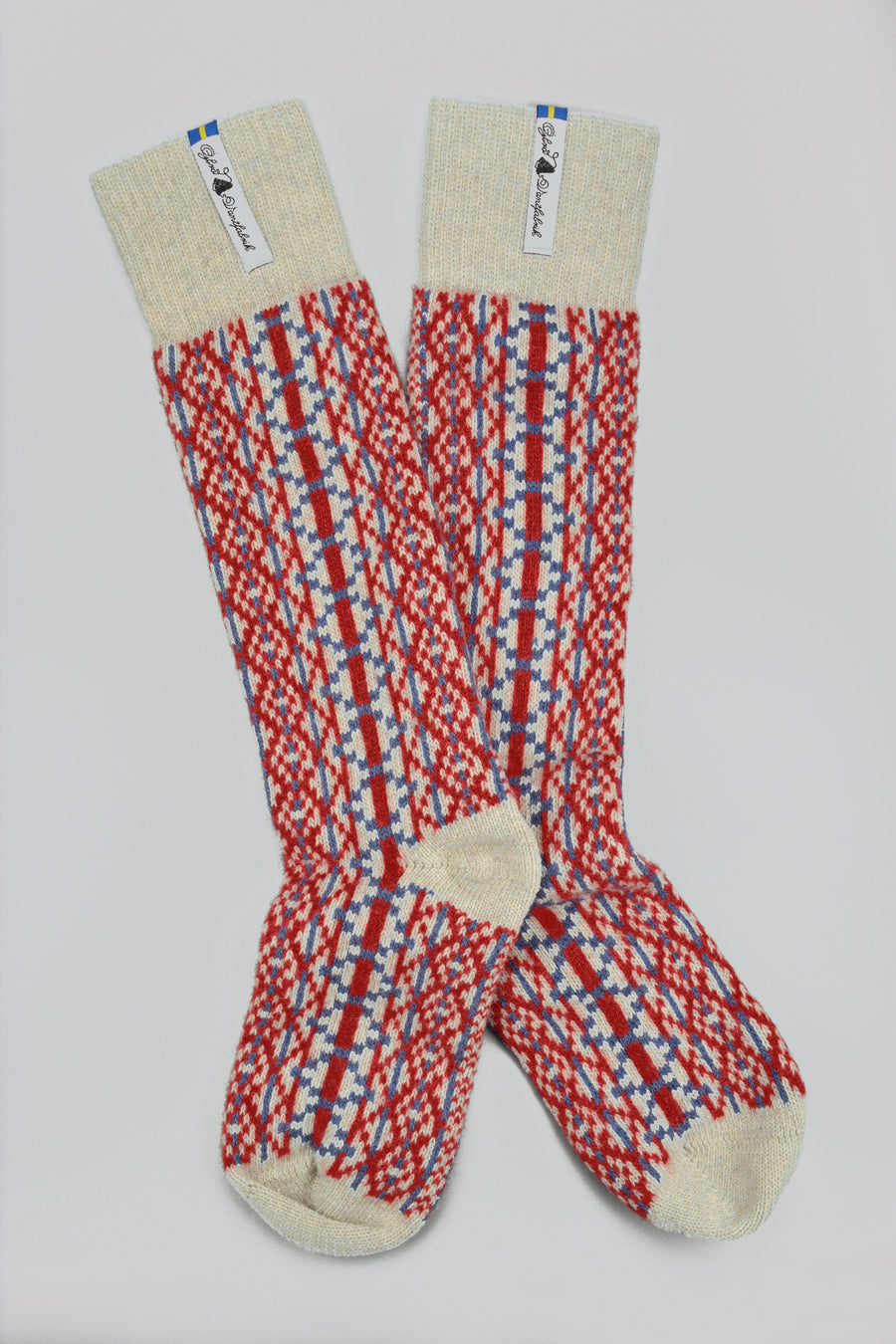 Ojbro<p>lycksele<p>wool long sock<p>red + blue