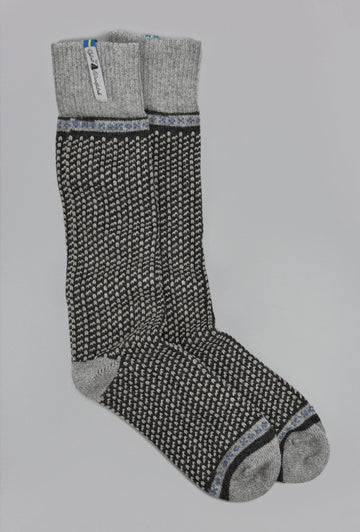 Ojbro<p>skafto sot<p>wool long sock<p>dark grey + ivory